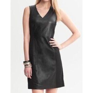 Banana Republic Leather Panel Stretch V Neck Dress Size 8